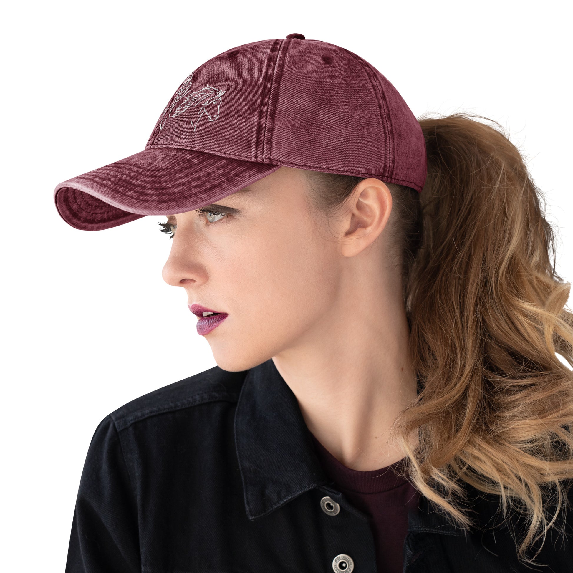 Drei Pferde - bestickte Vintage Baumwoll-Cord Cap - 100% Baumwolle