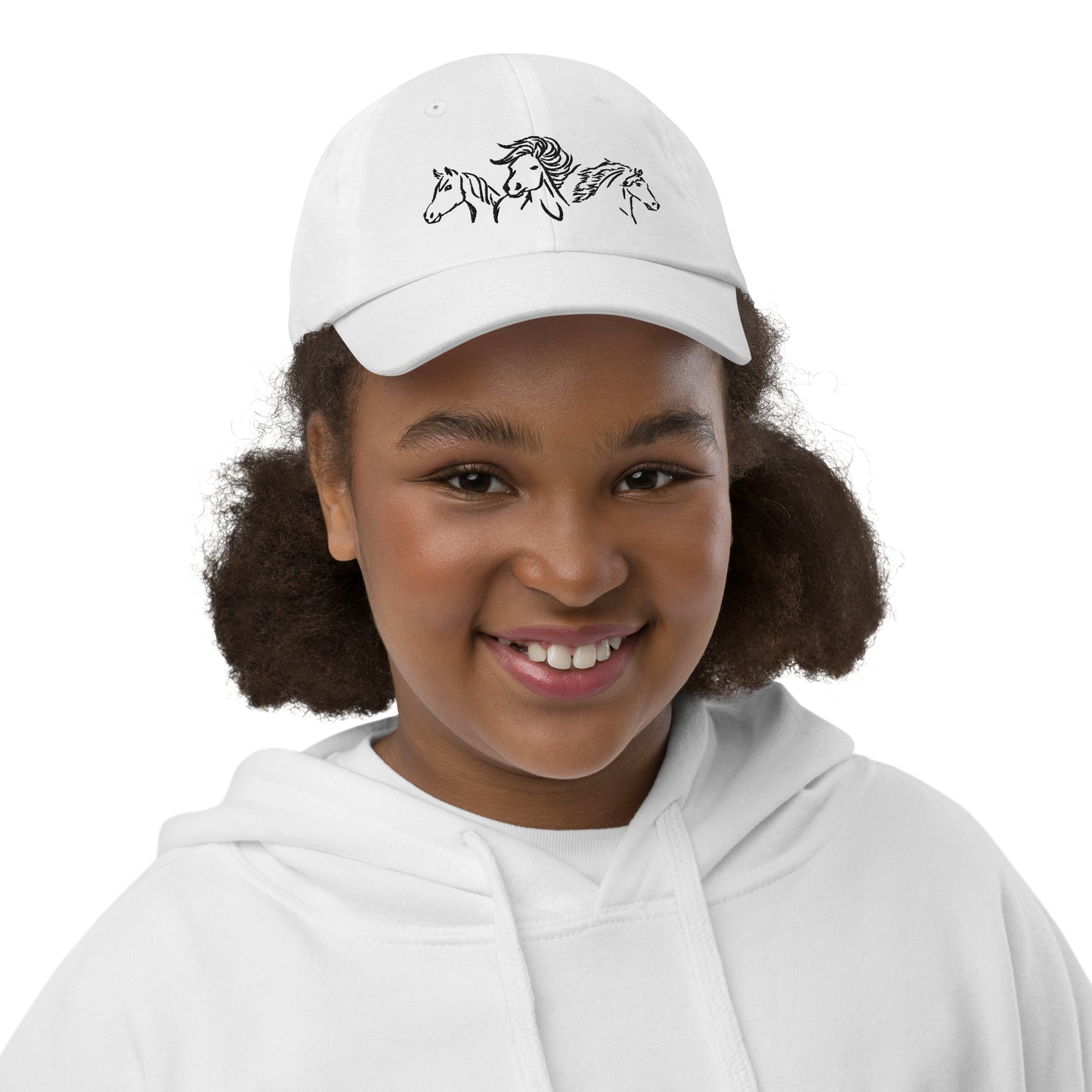 Drei Pferdeköpfe - bestickte Baseball-Cap für Kinder - 100% Baumwolle