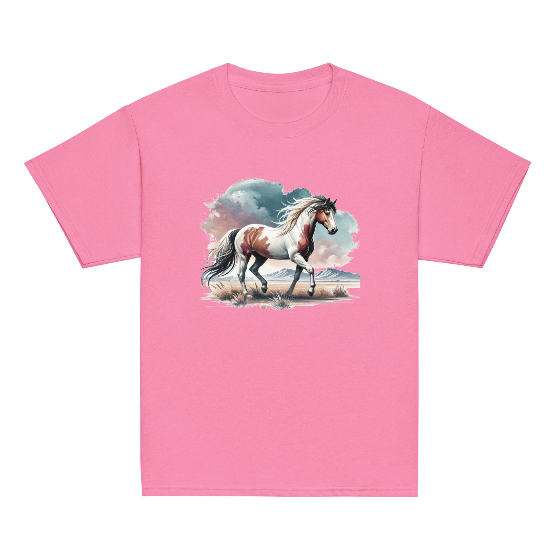Wilder Mustang - Mädchen T-Shirt - Aquarell - 100% Baumwolle