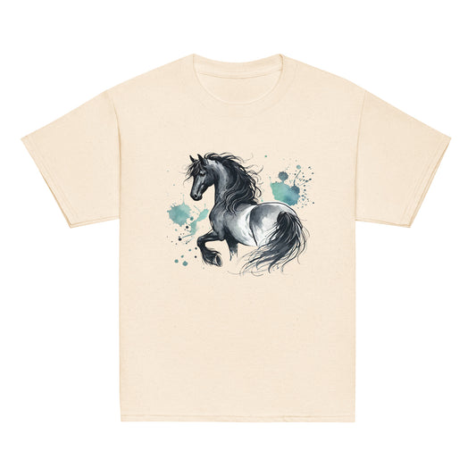 Friesenpferd Rappe - Aquarell - Mädchen T-Shirt