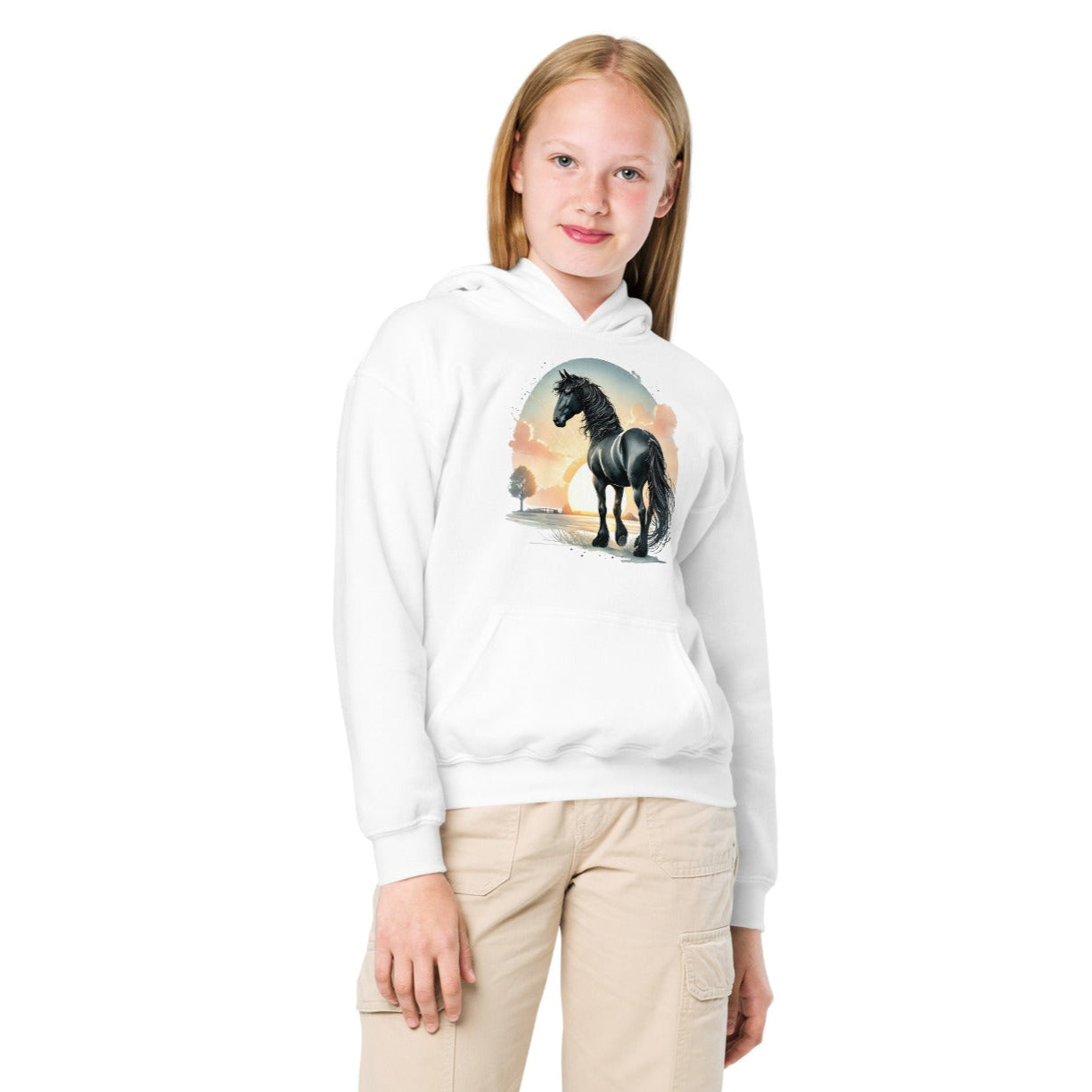 Friesenpferd im Sonnenuntergang - Jugend-Hoodie