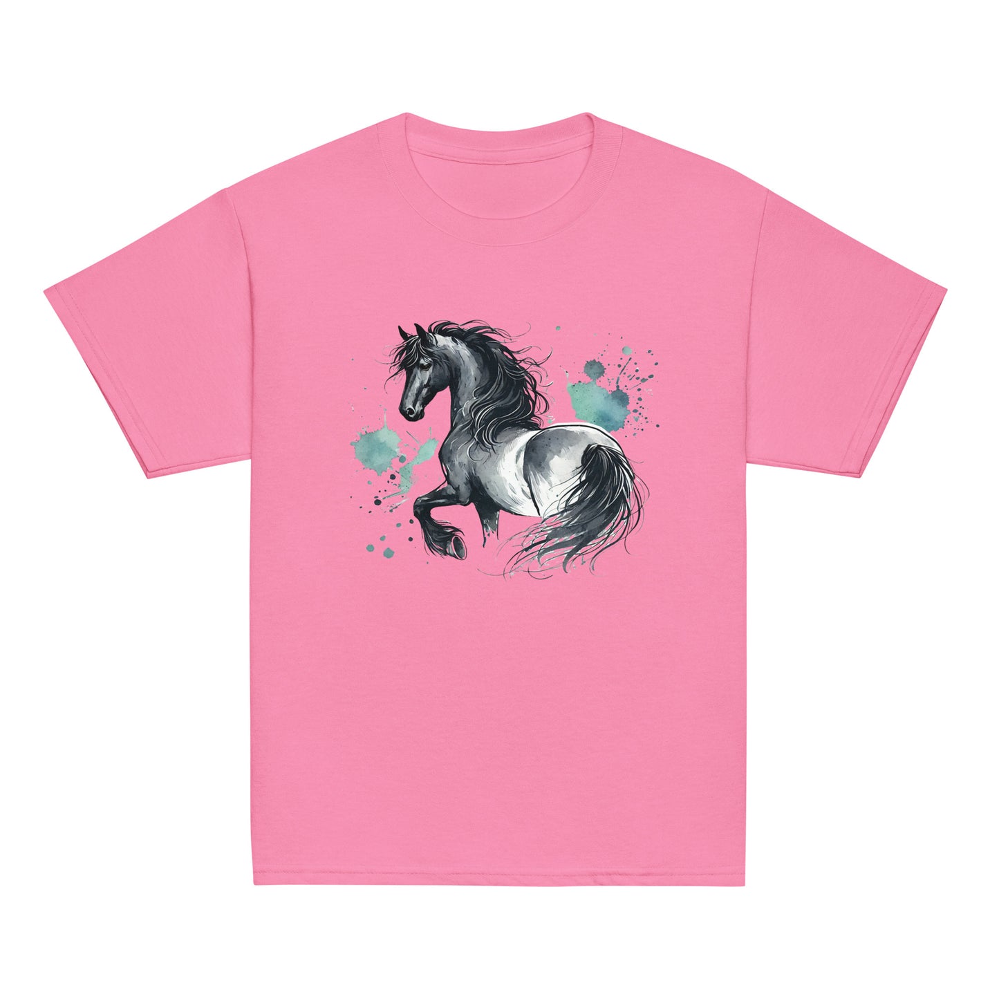 Friesenpferd Rappe - Aquarell - Mädchen T-Shirt