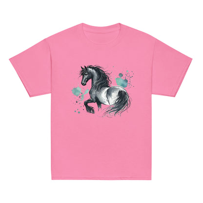Friesenpferd Rappe - Aquarell - Mädchen T-Shirt