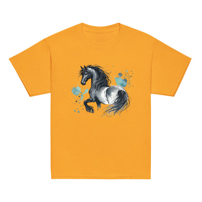 Friesenpferd Rappe - Aquarell - Mädchen T-Shirt