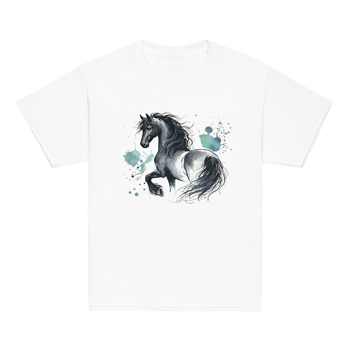 Friesenpferd Rappe - Aquarell - Mädchen T-Shirt